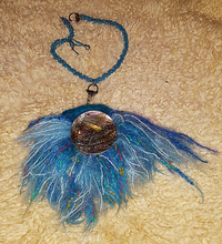 "Heart Space"   Felted background piece with Albalone shell, and beaded necklace